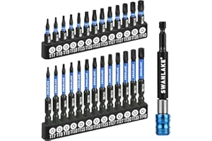 SWANLAKE GARDEN TOOLS SWANLAKE Impact Torx Bit Set, 27-piece 1''&2'' Security Tamper Proof Magnetic Screwdriver Bits, T7-T40 CNC Machined Tips, S2 Steel Long Torque Star Bits with 4'' Impact Bit Holder and Storage Box