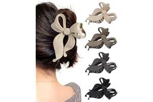 Mesovor 4 Pack Cute Bow Claw Clip for Women, Nonslip Large Matte Strong Hold Bows Hair Clips for Thin and Thick Hair | Chic Hair Styling Accessories (4.1" Black, Grey, Khaki, Brown)