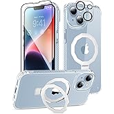BANLEA for iPhone 14 Plus Case, with Screen Protector + Camera Lens Protector, Built-in Seamless Stand, [Compatible with MagSafe] Protective Shockproof Phone Case, Cover for iPhone 14Plus - Clear