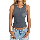 EasyGala Womens Built in Shelf Bra Tank Tops Padded Ribbed High Neck Shirts Slim Fitted Basic Summer Sleeveless Tee