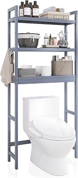 SMIBUY Bamboo Over-The-Toilet Storage Shelf Grey 3-Tier Adjustable Organizer