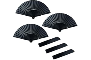 QIYUDA 3 Pcs Line Dancing Fan, 8.3inchs Foldable Boots on The Ground Hand Fan, Big Fans Handheld Line Dance Clap Fans (Matte-black)