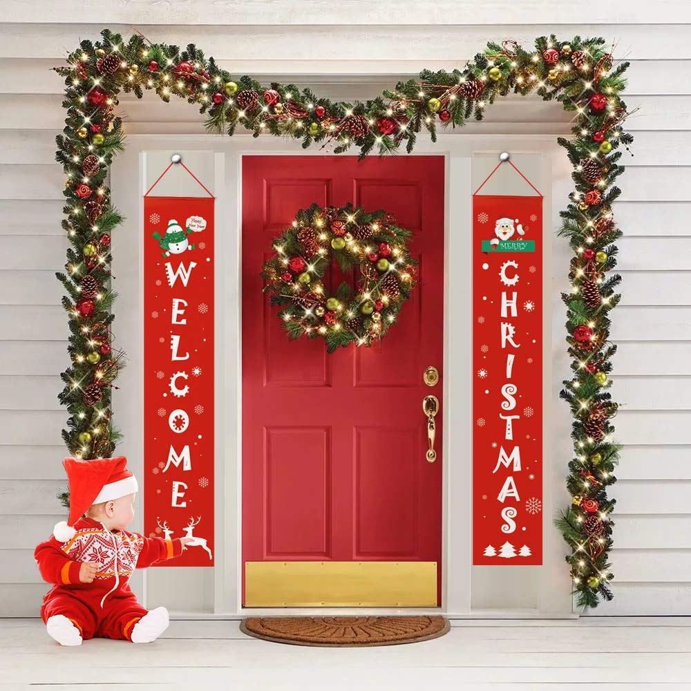 Trentixel Merry Christmas Banner,Christmas Porch Fireplace Wall Signs Flag for Christmas Decorations Outdoor Indoor,Christmas Banner Decoration