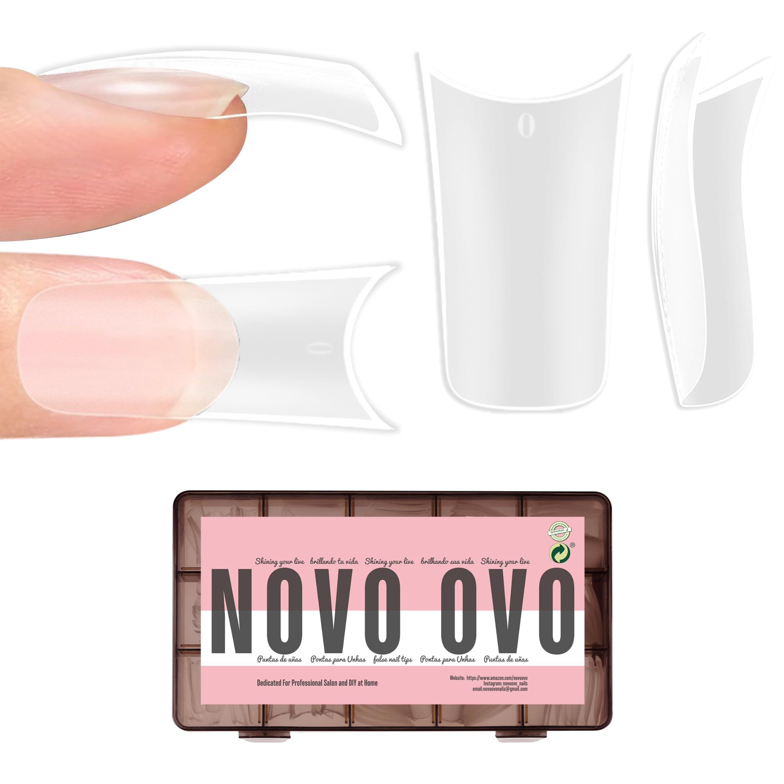 NOVO OVO Halloween Extra Thick Duck Feet Nail Tips Full Cover for Press on Acrylic with Moon Curve, Medim Long Clear Pre-Etched Matte Flare Wide French Soft Gel False Nail Extension x 15 Sizes 150 pcs — image 1