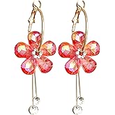 Unique Lightweight Bohemian 18k Gold Acrylic Crystal Flower Dangle Drop Earrings Handmade Charm Chic Cute Flowers Leaf Hoop Earrings for Women Vacation Wedding