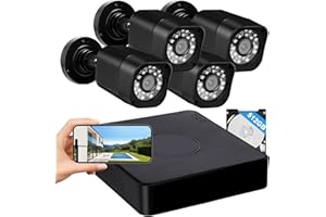 4CH 1080P Wired Security Camera System, AIWIXEN CCTV DVR with 512GB Hard Drive, 4 x Home Surveillance IP68 Waterproof Security Cameras with Human Vehicle Detection, Remote Access, 24-7 Recording