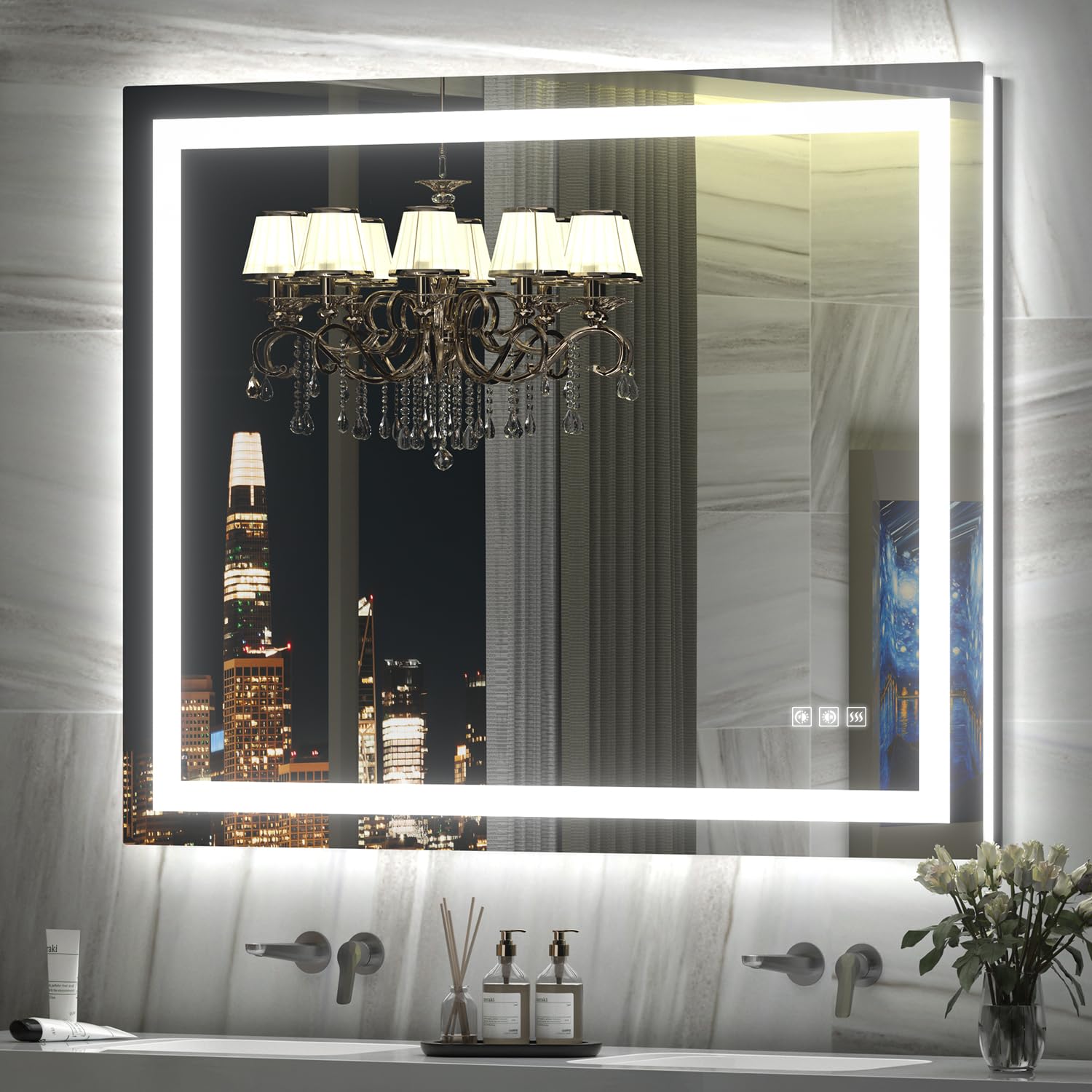 Photo 1 of ****UNTESTED FINAL SALE NO RETURN NO REFUND**** SHUAFA LED Mirror for Bathroom, 48x40 Inch Backlit + Front Lighted Bathroom Vanity Mirror with Lights for Wall, Double Light Strips, 3 Colors, Shatter-Proof, Anti-Fog and Brightness Memory