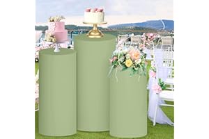 FUHSY Set of 3 Cylinder Covers Sage Green Cylinder Pedestal Stand Cover for Party Stretchy Fabric Spandex Round Plinth Covers Cylinder Display Box Stand Cover for Birthday Wedding Event Outdoor Indoor