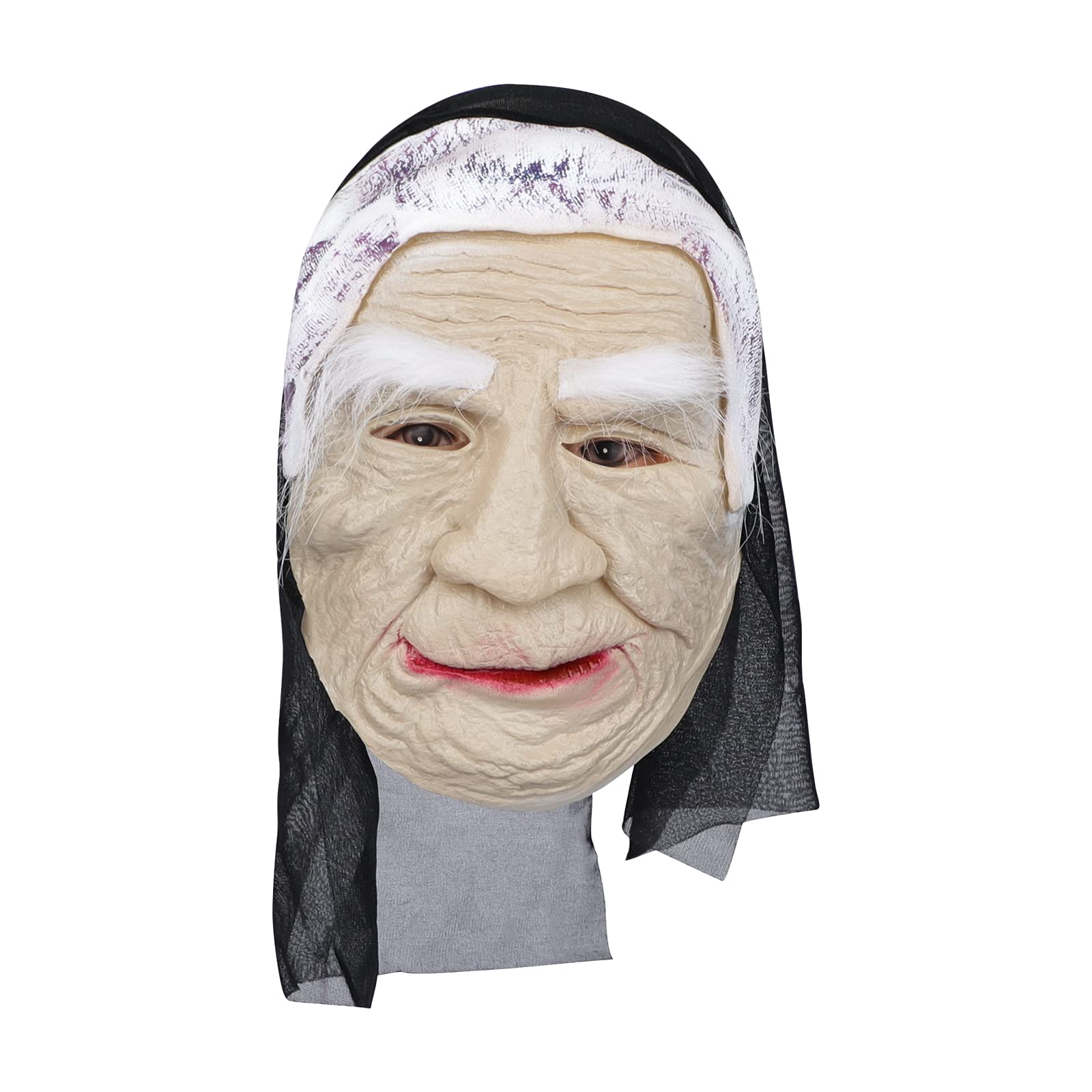 Scary Halloween Mask Full Head Mask Old Women Mask Realistic Halloween Latex Human Wrinkle Full Face Mask with Veil for Adults Halloween Party Cosplay Party Costume Props Fancy Dress Accessories