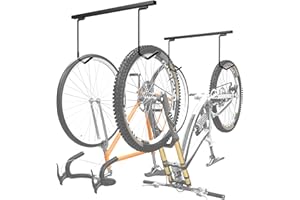 WALMANN Ceiling Mounted Bike Rack for Garage, Space-Saving Ceiling Bike Storage for 2 Bikes(Horizontally)/4 Bikes(Vertically), Adjustable Bike Hooks for Road Mountain Bikes
