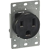 Leviton 50 Amp, 250 Volt Flush Mounting Receptacle, Straight Blade, Industrial Grade, Grounding, 1-Pack, 5374-S00, Black