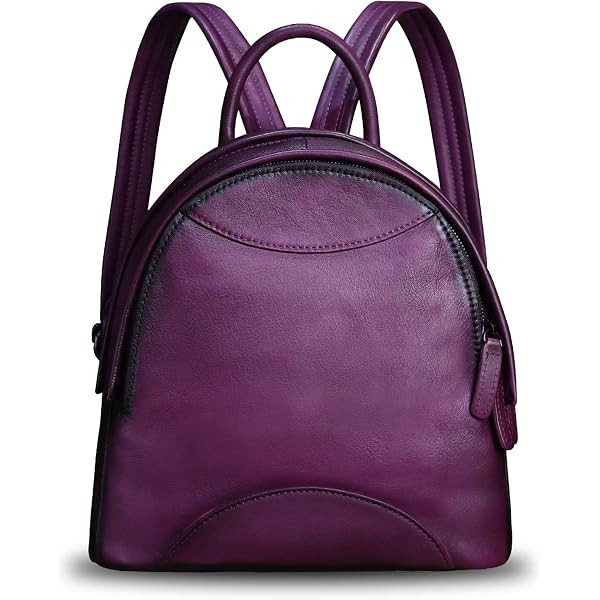 Genuine Leather Backpack Purse for Women Retro Handmade Small Casual Rucksack Satchel Back Bags Knapsack (Purple)