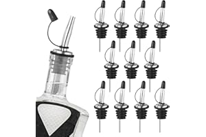 Ohtomber 12PCS Liquor Pour Spout - Stainless Steel Pour Spouts for Liquor Bottles, Speed Tapered Liquor Bottle Pourers for Alcohol with Dust Caps, Olive Oil Dispenser Spout, Bar Accessories Bar Tools