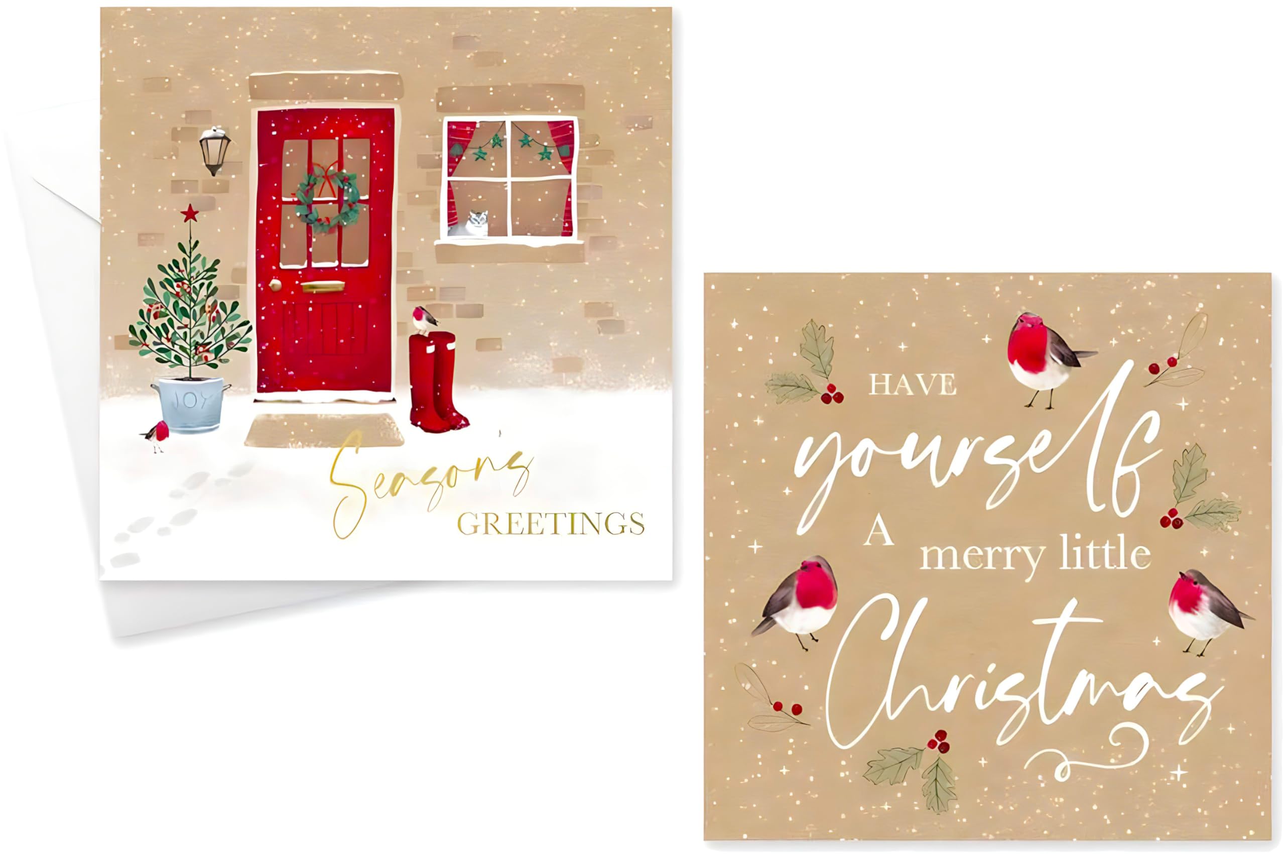 Multipack 60 Cards in 2 Traditional Designs & Envelopes Traditional Elegant Design Seasons Greetings Robin Christmas Cards Assorted Festive Theme Gift Post Cards