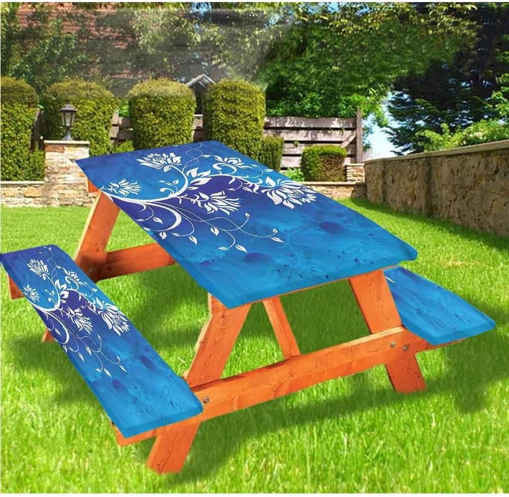 Flower Picnic Table and Bench Fitted Tablecloth Cover
