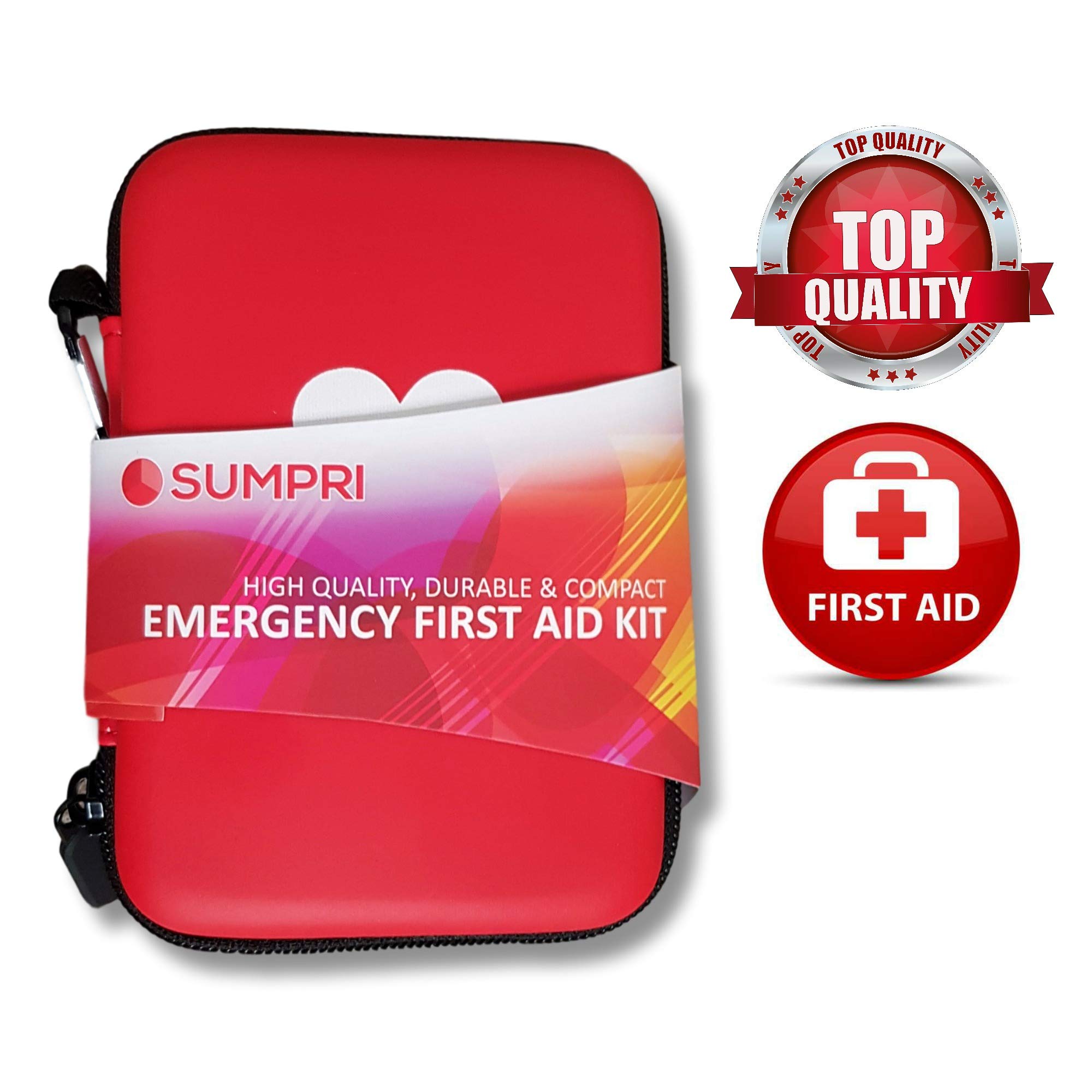 SUMPRI Mini First Aid Kit -Hard Shell Case Camping First Aid Kit -Compact & Lightweight Emergency Medical Supply -Thermal Blanket for Backpacking, Hiking, Travel, Home, Outdoor Or Car -80 Pieces