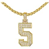 FindChic Bling Number Necklace Baseball Chain 14K Gold Plated Sports Football Pendant Hip Hop Cubic Zirconia Iced Custom Name Personalized Jewelry for Men Boys, Tennis Chain 18'' to 30'' + Gift Box