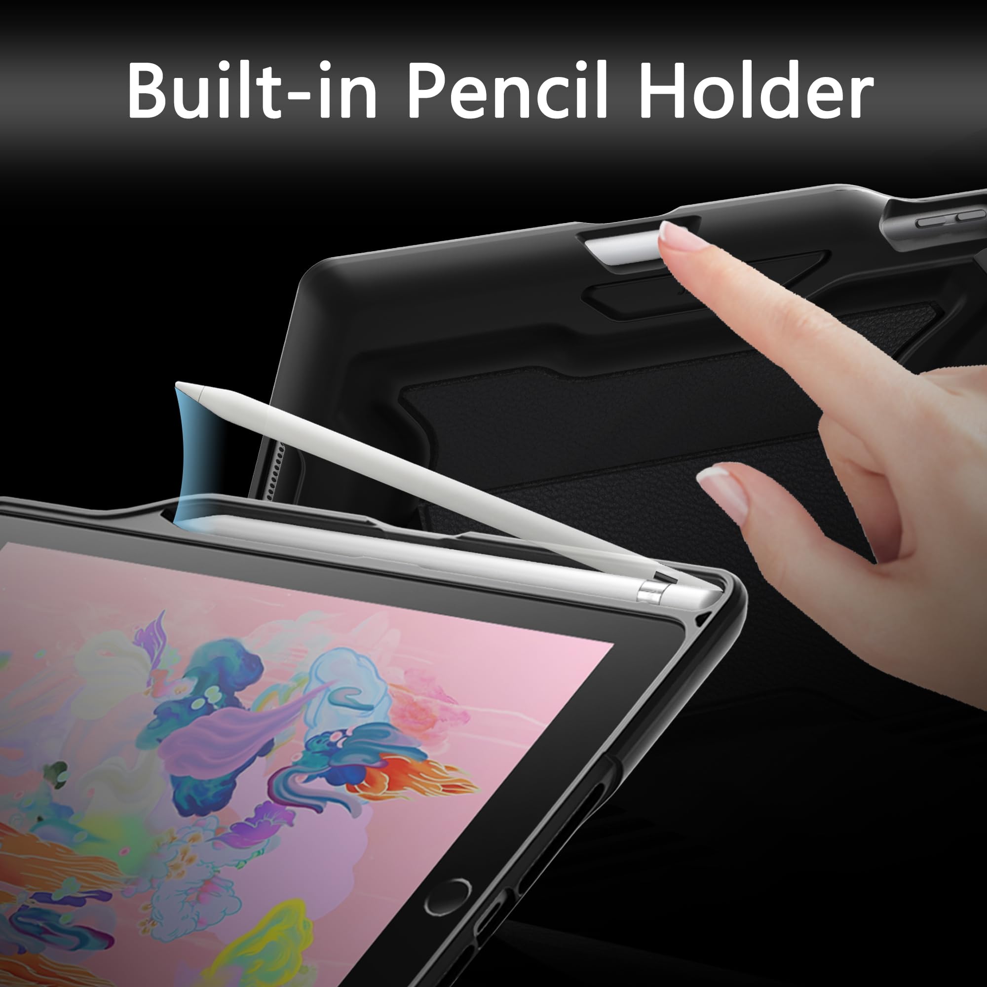 JETech Case for iPad 9.7-Inch 2018/2017 (6th/5th Generation) with Pencil Holder, Protective Multiple Angle Magnetic Stand, Shockproof (Black)