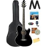 Ibanez TCY10E Talman Acoustic-Electric Guitar - Black High Gloss Bundle with Gig Bag, Tuner, Strap, D'Addario Strings, Picks, Austin Bazaar Instructional DVD, and Polishing Cloth