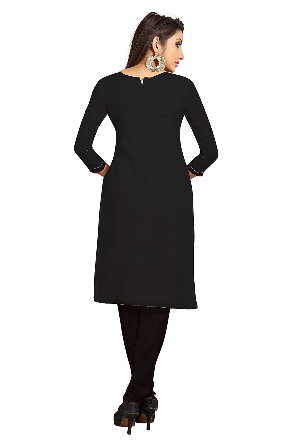 sretan women's chanderi cotton unstitched embroidered dress material, free size (black)