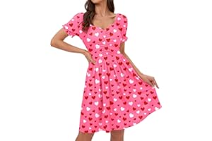 For G and PL Women's Valentine's Day 1950s Heart Print Puff Sleeves Swing Dress XS-XL