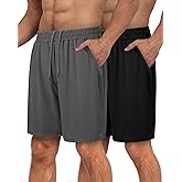2 Pack Mens Gym Basketball Shorts - Athletic Black Workout Quick Dry Shorts with Pockets for Casual Running