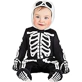 Baby Skeleton Jumpsuit | Infant Halloween Costume With Hood And Attached Mitts | Cute & Spooky