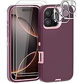 GYJ Gase for iPhone 16 Pro Case 6.3" with 2 Screen Protector + 2 Camera Lens Protector, Full Body Heavy Duty Military Grade Cover, Shockproof/Drop Proof Protection Phone Case (Wine Red Pink)