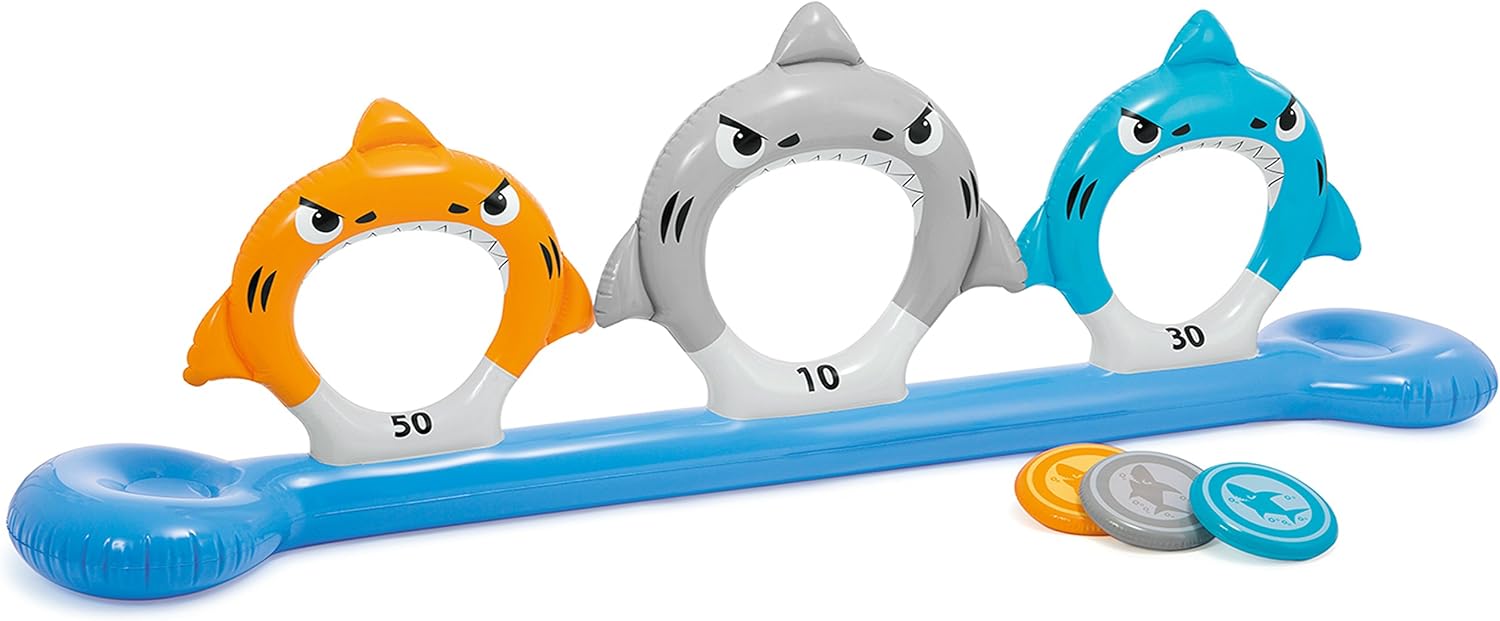Intex Feed The Sharks, Inflatable Disk Toss for Land & Water, 105&rdquo; X 20&rdquo; X 36", for Ages 6+