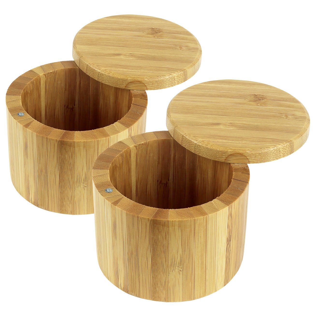 Estilo 100% Natural Bamboo Salt and Spice Box with Lid Set 2