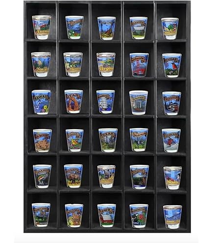 Barydat Shot Glass Display Case Wood Shot Glass Shelf Holder 56 Compartments Wall-mounted Rustic Bar Cabinet(Black,1 Pcs - View #12