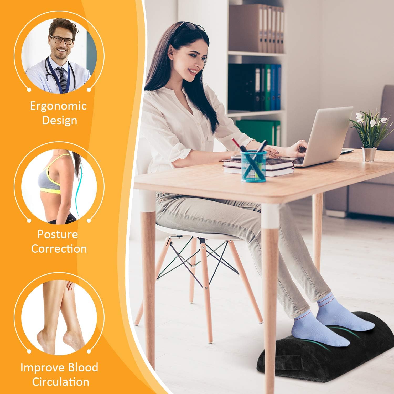 Foot Rest Under Desk Cushion, ACVCY Office Foot Rest at Work Ergonomic Footrest Pure Memory Foam with Handle Non-Slip Surface for Office, Home, Travel, Office Gift : Office Products