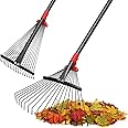 Rake, Adjustable Rakes for Leaves with 9”-17” Head, Rakes for Lawns Heavy Duty, 60 in Garden Rake with 18 Clog-Free Tines, Long Handle, Metal Gardening Tool, Fast Cleanup, Easy Carry for Camping