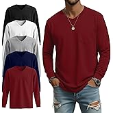 Evervibe 5 Pack Men's Big and Tall Shirts Long Sleeve V Neck Tee Casual Oversized Tops Loose Basic T Shirts with Pocket