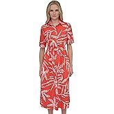DKNY Womens Short Sleeve Cotton Poplin Collared Midi Shirtdress