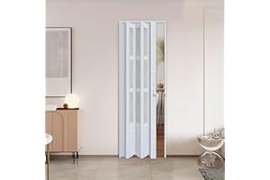 CCBOYSHARDWARE 32X80in Accordion Door Interior,PVC Sliding Folding Doors with Lock,Divider Door with Hardware, White Multifold Interior Doors