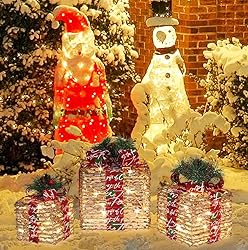 LAMPHOME 70 LED Christmas Set of 3 Lighted Rattan