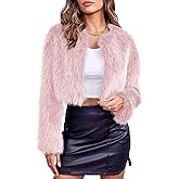 Danedvi Women's Fashion Cropped Faux Fur Jacket Long Sleeve Open Front Cardigan Casual Fluffy Parka Shaggy Short Coat