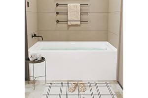 GARVEETECH 60" x 32" Acrylic Alcove Tub, Rectangular Alcove Soaking Bathtub with Integral Apron Front In Glossy White,Right Drain,Brushed Nickel Pop-Up Drain Included