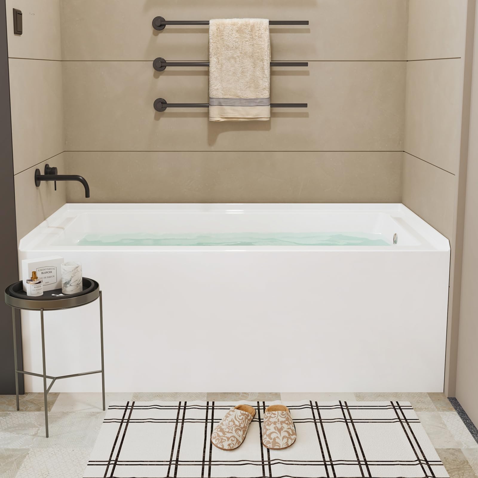 Photo 1 of -FACTORY SEALED- Alcove Acrylic Soaking Tub, 60x32 Inch Drop-In Bathtub Right Hand Drain – Acrylic Alcove Soaking Tub with Apron Front, Glossy White Tub for Compact Bathrooms