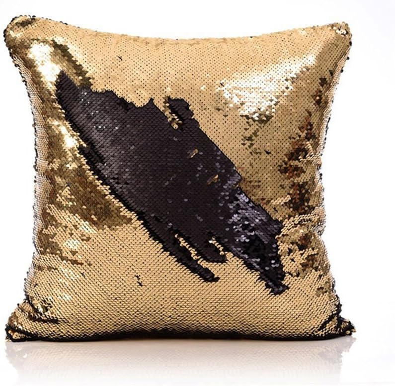 HomeLava Mermaid Sequins Pillow Cases Cushion Covers Two-color Change DIY Sequins Cushion Inverted Flip Sequin Pillow 40x40cm (Gold+Black)