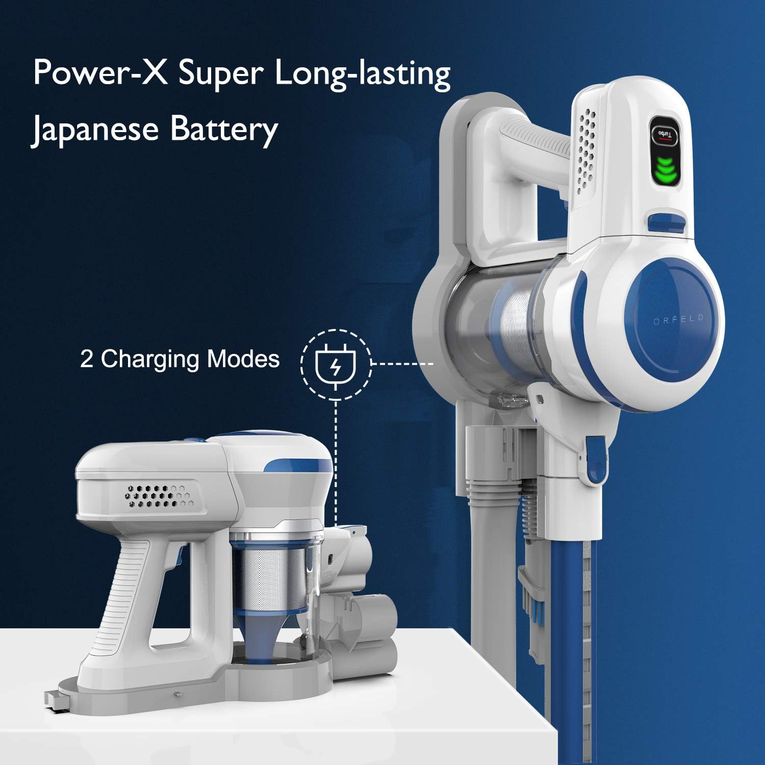 ORFELD Cordless Vacuum, Stick Vacuum Cleaner 4 in 1 with 17000pa Super Suction, Ultra-Lightweight & Quiet Handheld Vacuum for Home Hard Floor Carpet Car Pet(2020 Upgrade) -