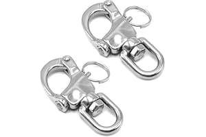 Amadget 2 PCS Swivel Eye Snap Shackle Quick Release Bail Rigging Sailing Boat 316 Stainless Steel Marine Clips (Silver)