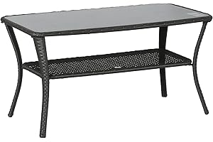 Outsunny 43.3" PE Rattan Outdoor Coffee Table with Storage Shelf, Hand-Woven Patio Wicker Side Table, 2-Layer Storage Table w