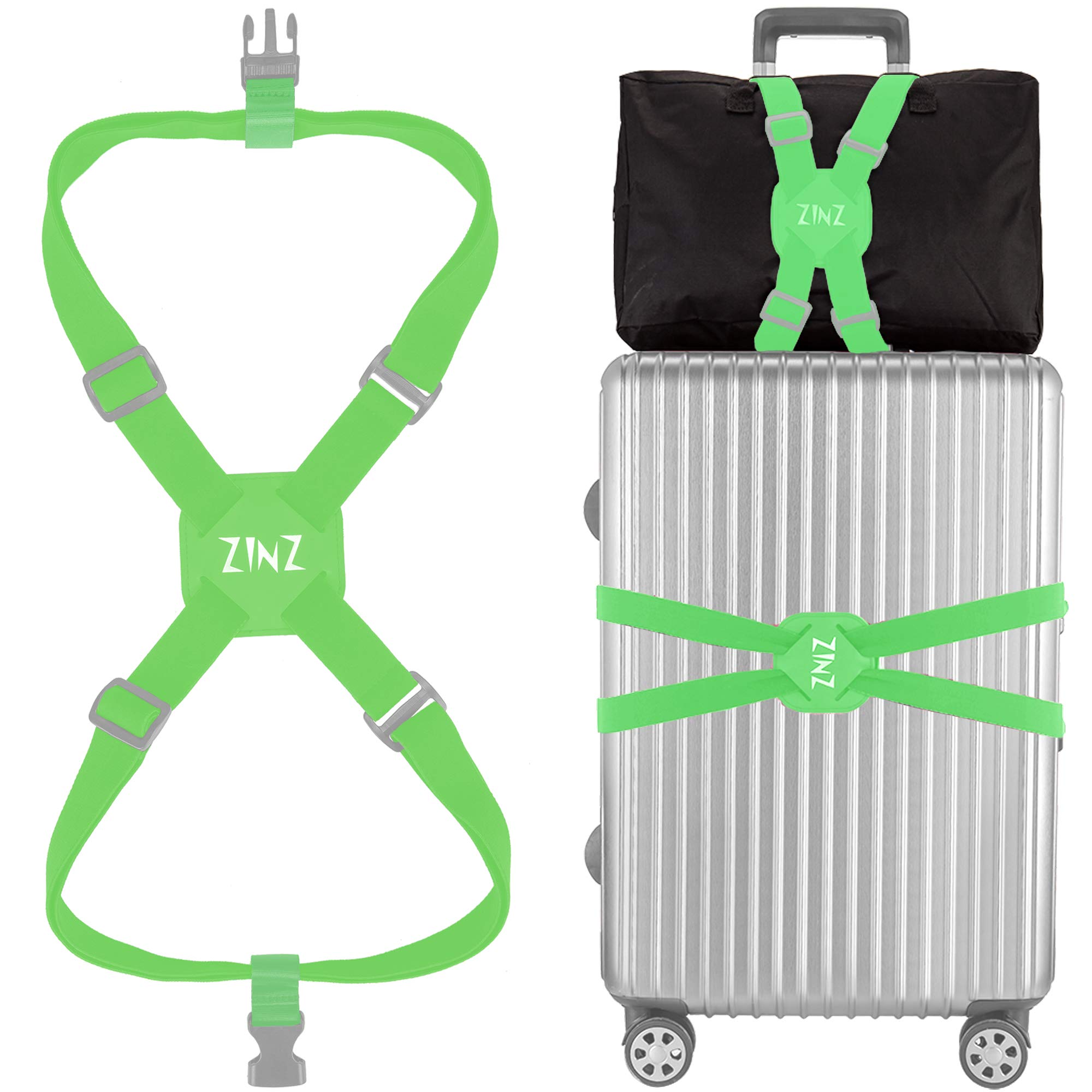 ZINZ Luggage Strap, High Elastic Suitcase Belt Adjustable Bag Bungees for Easier Travel，Green