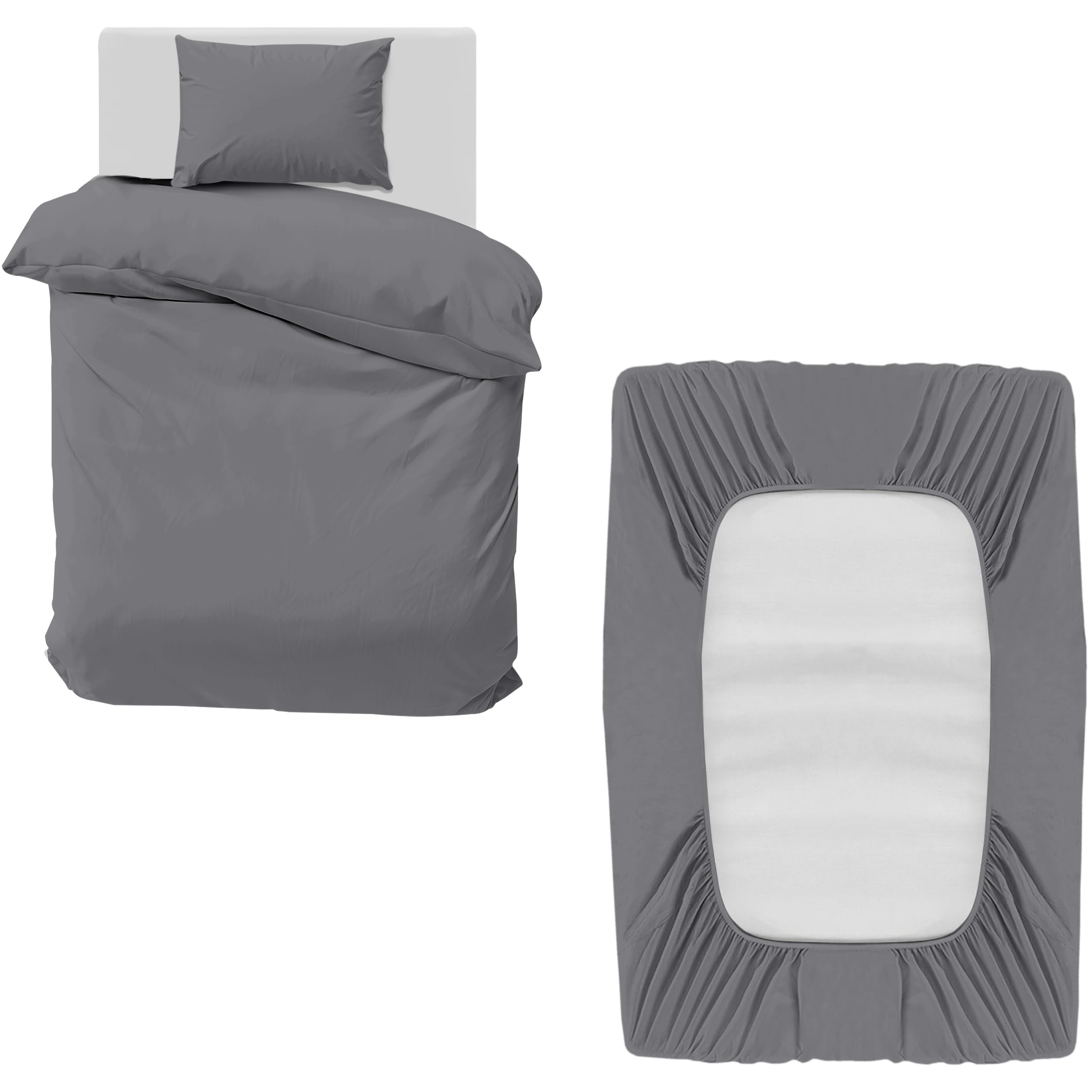 MOONLIGHT20015 Single Bedding Set 3 Piece Duvet Cover Fitted Sheet with Pillow case Soft Brushed Microfiber Duvet Cover sets Grey