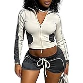 Uni Clau Two Piece Sets for Women Casual Long Sleeve Crop Top Zipper Jacket Shorts Set Workout Sets Lounge Set Tracksuit