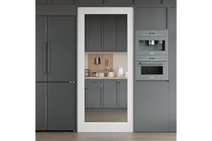 WIN STELLAR 32 x 80 Mirror Door Slab, Paintable Interior Glass Doors, for Living Room, Pantry, Laundry Room as Prehung, Pocket, Barn, French Doors, White Door with Mirror, The Other Side Solid Core White Panel