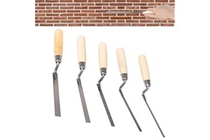 5 Pieces Tuck Pointer Trowel Set with Wood Handle, Cross Sections 6mm, 8mm, 10mm, 12mm, 15mm, Suitable for Mortar Plastering 