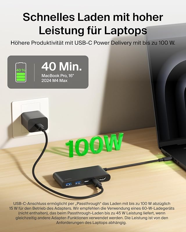 USB C Hub, 5-in-1 Docking Station, HDMI, 4K bei 60 Hz, 100 W Power Delivery, 5 Gbit/s Datentransfer, USB-C Adapter für MacBook, iPad Pro, Chromebook usw., Verbessertes HDMI 2.0 – Schwarz